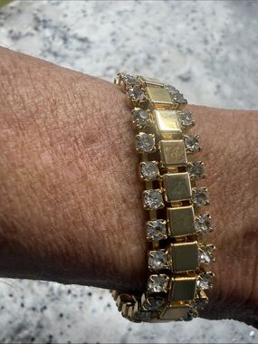 Vintage Parklane 2 Rows Rhinestones, Gold filled Bracelet. Fold-over Clasp. EUC